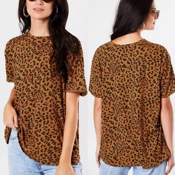 We The Free Tops - Free People We the Free Clarity T Shirt in Cheetah Combo Size Medium